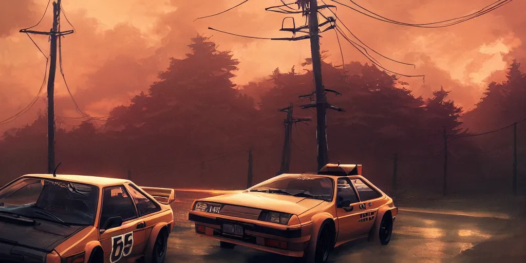 Image similar to ae86 drive car, an epic fantasy, dramatic lighting, cinematic, establishing shot, extremely high detail, photorealistic, cinematic lighting, artstation, by simon stalenhag, horizon forbidden west