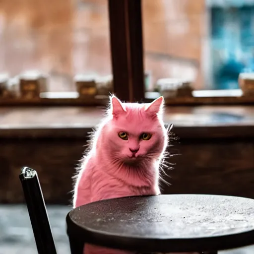 Image similar to cat with pink hair sitting in a bar smoking all alone