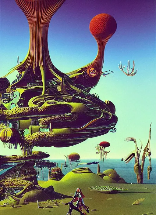 Prompt: ! dream retro futurism, solarpunk, biopunk, naturecore, artwork by roger dean, by dean ellis