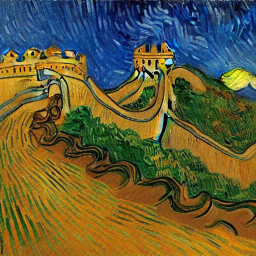 Prompt: The Great Wall, by Vincent Van Gogh