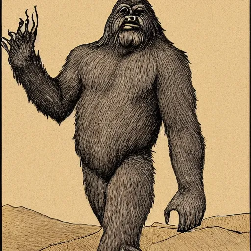 Prompt: detailed illustration, bigfoot in the style of leonardo da vinci,