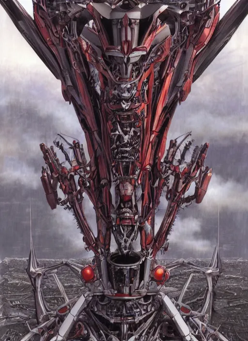 Prompt: mecha Evangelion by Yoshitaka Amano, by HR Giger, biomechanical, 4k, hyper detailed, hyperrealism, anime, a Blood Moon rising on a Broken World, deviantart, artstation