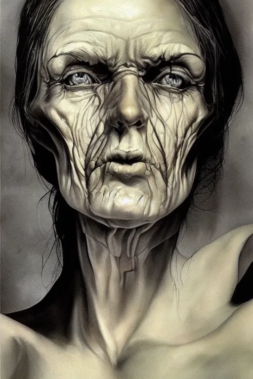 Prompt: beautiful clean acrylic painting of haunting, scary, portrait study by bernie wrightson, detailed, stunning, realistic