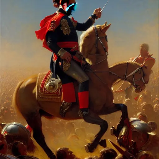 Image similar to drdisrespect as napoleon, battle scene, highly detailed painting by gaston bussiere, j. c. leyendecker, greg rutkowski, craig mullins 8 k