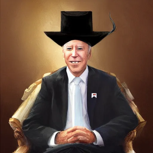 Image similar to joe biden dressed as hasidic rebbe, jewish devotional presidential portrait by greg rutkowski