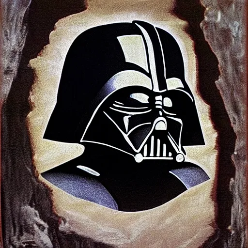 Image similar to darth vader, artwork by cave paintings, pre - historic, lascaux, primitive, cave art style