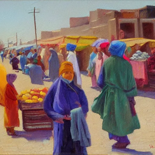 Image similar to market in old samarkand, oil painting