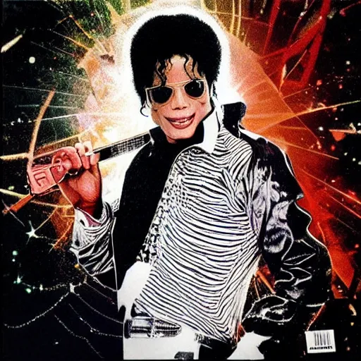 Prompt: 40 year old Michael Jackson 2001 decade album cover