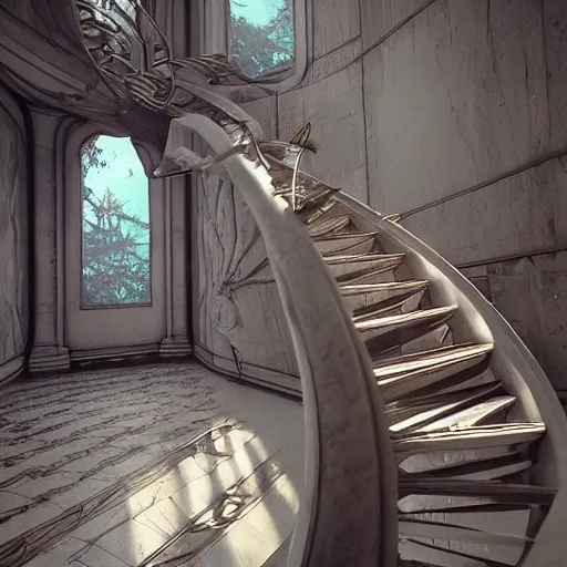 Prompt: the infinite staircase, created in unreal engine 5, 3 d, hyperrealistic, rendered in octane, by yuumei, bayard wu, wlop, tim white, ross tran