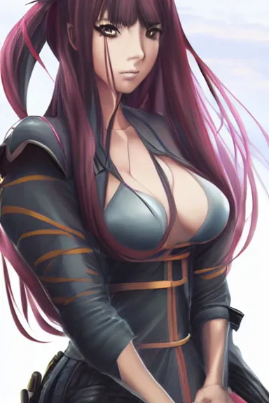Prompt: a portrait of a female anime warrior character with long hair, artgerm