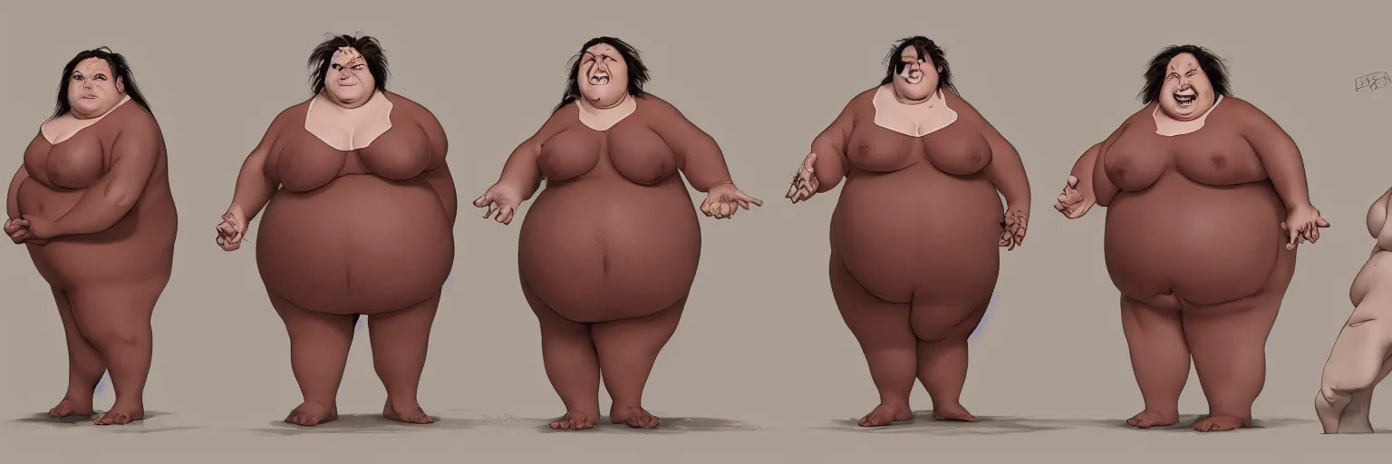 Image similar to female character study of bill hicks, fat woman, smoking, clear faces, emotional, character sheet, fine details, concept design, contrast, kim jung gi, pixar and da vinci, trending on artstation, 8 k, full body and head, turnaround, front view, back view, ultra wide angle