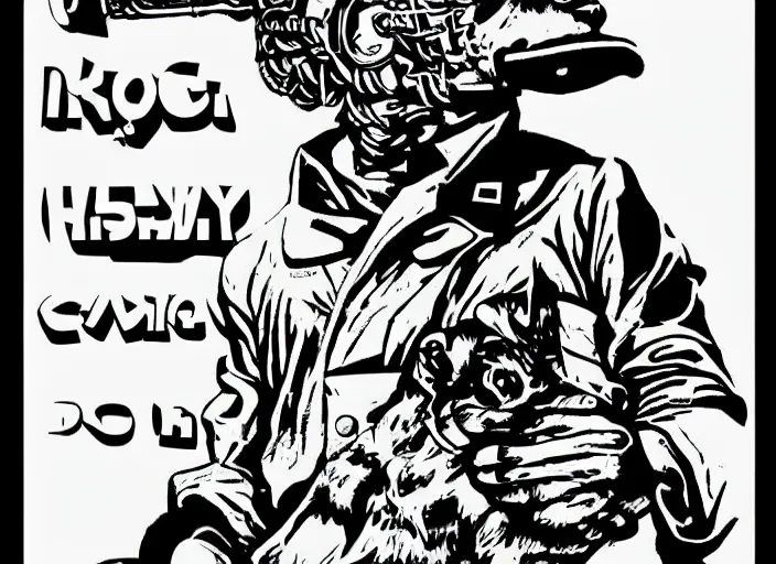 Image similar to communist propaganda poster dog by moebius, vector art, cyberpunk, white flat background