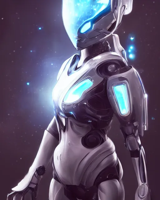 Image similar to perfect android girl on a mothership, warframe armor, beautiful face, scifi, futuristic, galaxy, nebula, raytracing, dreamy, long white hair, blue cyborg eyes, sharp focus, cinematic lighting, highly detailed, artstation, divine, by gauthier leblanc, kazuya takahashi, huifeng huang