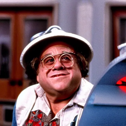 Image similar to A still of Danny Devito in Back to the Future (1985)