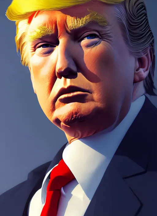 Prompt: portrait of a donald trump, complex, applied to tone, ambient lighting, high detail, digital painting, artstation, concept art, 4 k, stunningly beautiful, clear focus, makoto shinkai and akihiko yoshida, hidari and vlop