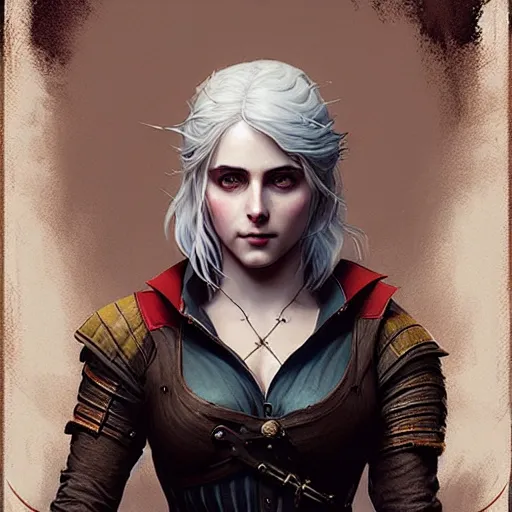 Prompt: Pre-Raphaelite Ciri from Witcher 3 by Artgerm and Greg Rutkowski, intricate, elegant, highly detailed, digital painting, pale