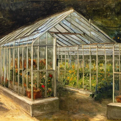 Image similar to Greenhouse in Ancient Greek | painting by Max Liebermann | trending on artstation | 8k | HD