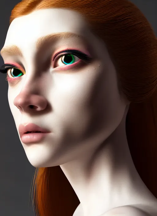 Image similar to a stunning young female cyborg profile face, by jeff koons, by pre - raphaelite brotherhood, unreal engine, glamor shot, nikon d 7 5 0, closeup, f / 2. 8, low contrast, 1 6 k, rim lighting, optical fiber, cinematic lighting, insanely detailed and intricate, hypermaximalist, elegant, ornate, hyper realistic,