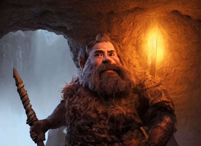 Prompt: Beautiful art portrait of a male fantasy dwarf in a dark cave structure with epic pillar, unreal 5, DAZ, hyperrealistic, octane render, dungeons and dragons, dynamic lighting, vray