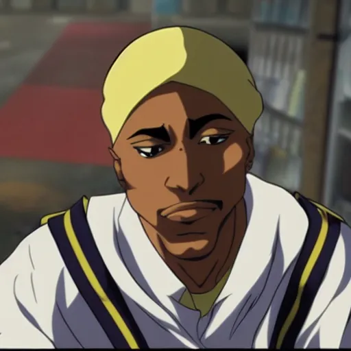 Image similar to Tupac Shakur, screenshot from a 2012s anime, anime