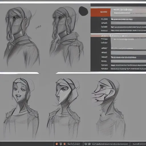 Prompt: game asset sheet, how to sketch 3 / 4 pose nose close up overlay