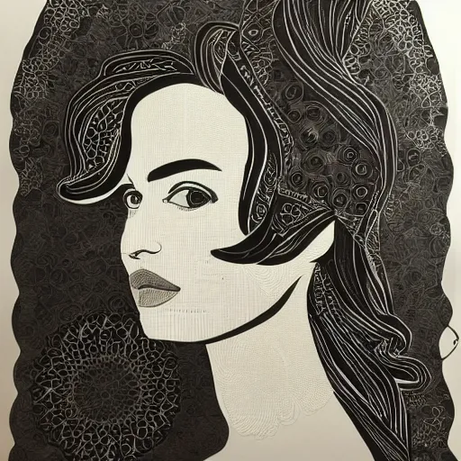 Image similar to beautiful portrait of a woman, papercuts in blanket, highly detailed