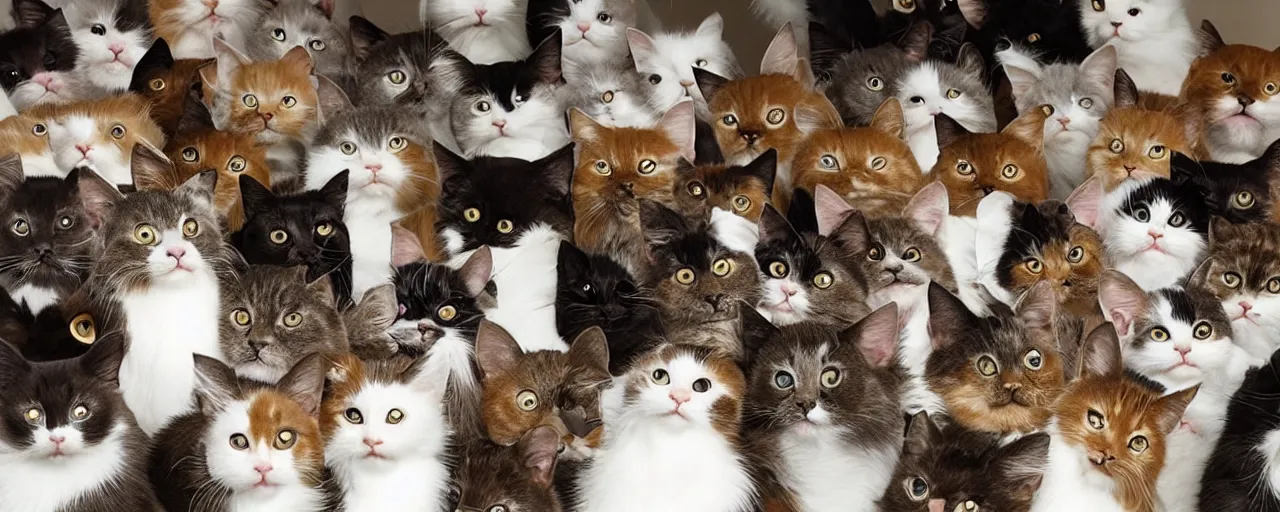 Prompt: a room full of cats and each cat is a different breed