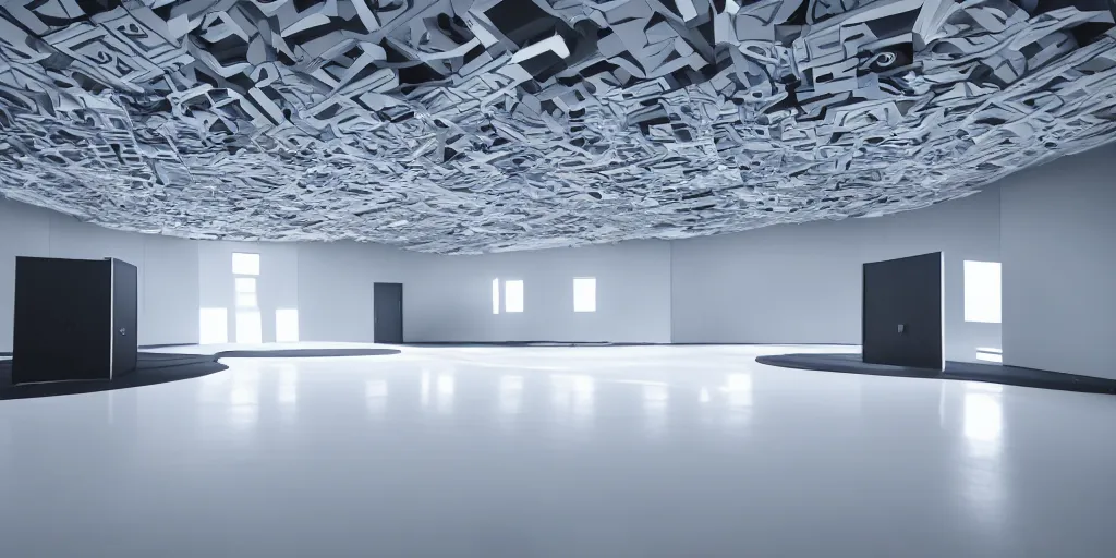 Image similar to a wide angle photo of an empty space in a futuristic studio, global illumination, cinematic