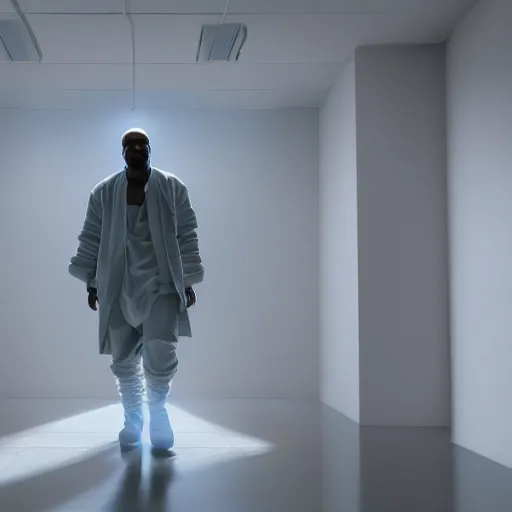 Image similar to Kanye West lost in the backrooms wearing a medical gown, matte painting, concept art, cgsociety, octane render, trending on artstation, artstationHD, artstationHQ, unreal engine, 4k, 8k