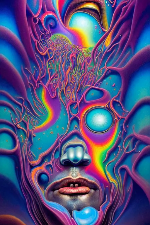 Image similar to hyperrealistic abstract close-up Renaissance psychedelic!! celestial happy! pure creature!! peaceful! kind spirit of nature! beautiful fractal!! eyes! highly detailed concept art eric zener elson peter cinematic hard rainbow lighting high angle hd 8k sharp shallow depth of field endless, inspired by Zdzisław Beksiński Salvador Dali