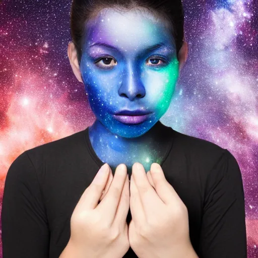 Image similar to photo of a person with galaxy coloured skin