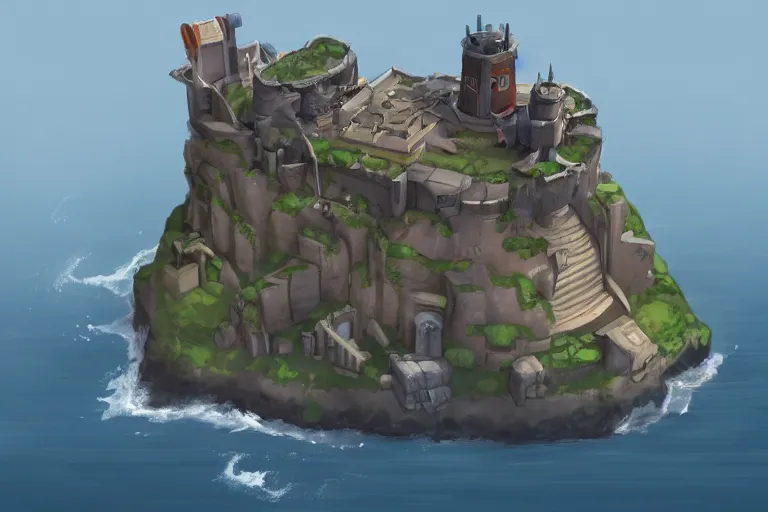 Prompt: team fortress 2 concept art of a citadel on a cliff