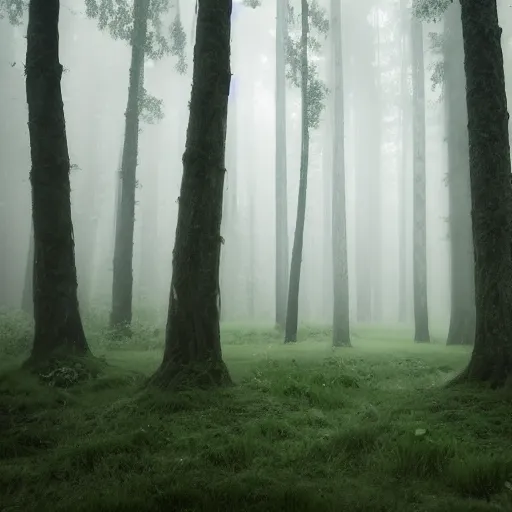 Image similar to forest, unreal unegine, 4k, misty, rain