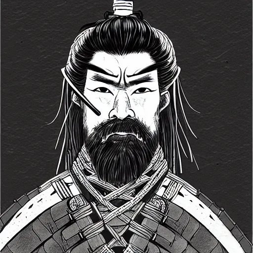 Image similar to a portrait from behind of a samurai man vagabond that holds chains, detailed, illustration, concept art, ink style, sketch