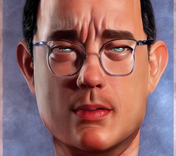 Image similar to Tom hanks as forrest gump wearing a shrimp necklac , realistic face, digtal art, amazing detail, artstation