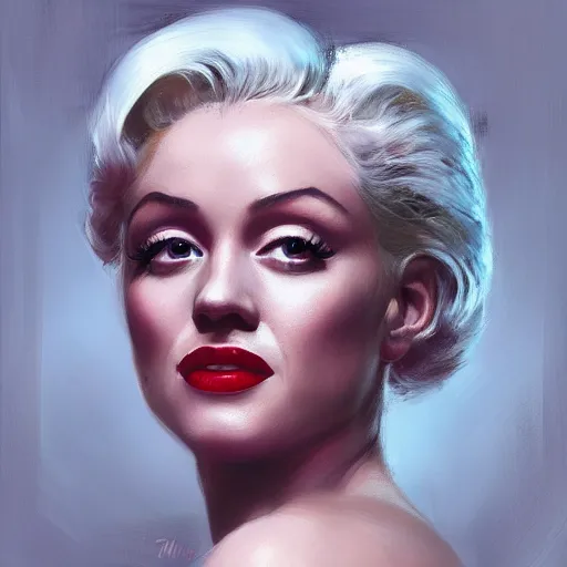 Image similar to Portrait of a Olivia Taylor Dudley as Marilyn Monroe by Ruan Jia and Mandy Jurgens and Artgerm and william-adolphe bouguerea, highly detailed, trending on artstation, award winning,