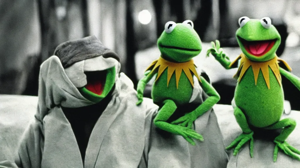 Prompt: “kermit the frog (the muppets) in star wars (1977)”