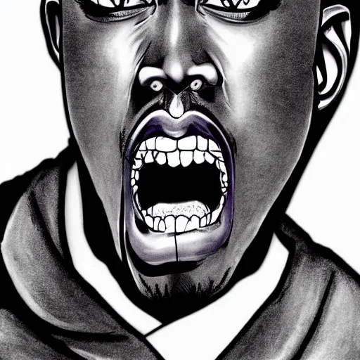 Prompt: kanye west as a horror junji ito drawing