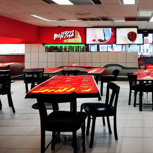 Image similar to the world ending inside a Pizza Hut