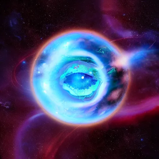 Prompt: cosmic eye sphere at the center of the universe, ,4k , trending on artstation