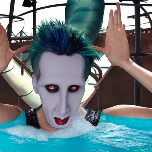 Image similar to marilyn manson working at the waterpark