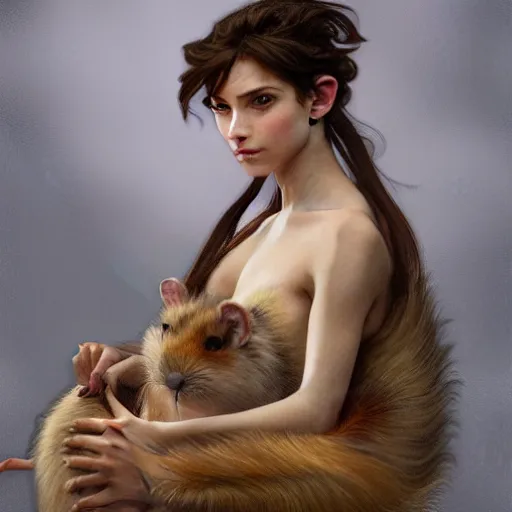 Image similar to portrait of a rat girl, furry body, furry pelt, full body, intricate, elegant, highly detailed, digital painting, artstation, concept art, smooth, sharp focus, illustration, art by artgerm and greg rutkowski and alphonse mucha and william - adolphe bouguereau