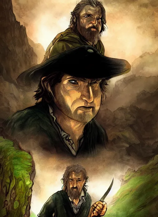 Prompt: A fantasy comic book style portrait painting of a hobbit, DAZ, hyperrealistic, ambient light, dynamic light