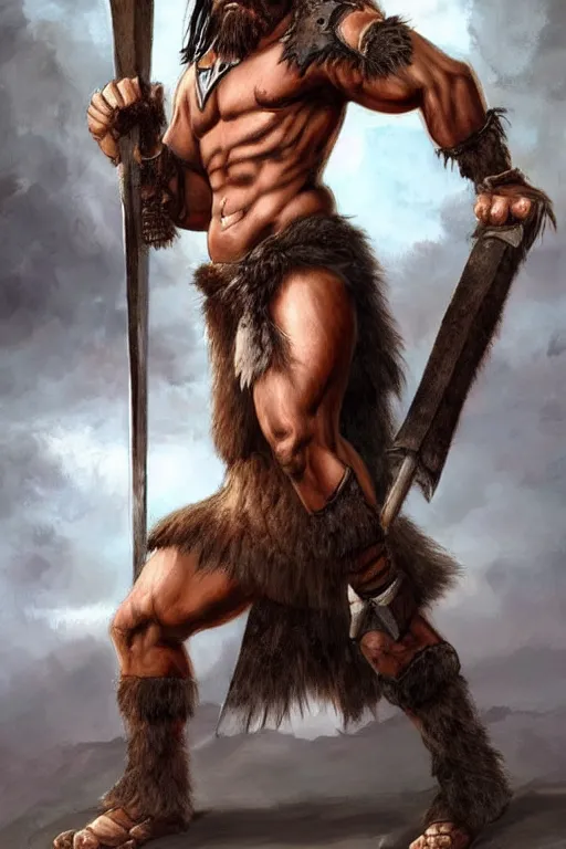 Prompt: full body shot of a muscular barbarian with a mohawk, fantasy art