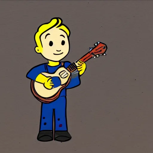 Prompt: vault boy playing a guitar