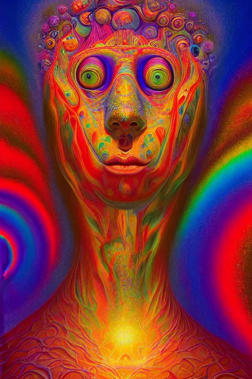 Image similar to hyperrealistic abstract close-up Renaissance psychedelic!! celestial happy! pure creature!! peaceful! kind spirit of nature! beautiful fractal!! eyes! highly detailed concept art eric zener elson peter cinematic hard rainbow lighting high angle hd 8k sharp shallow depth of field endless, inspired by Zdzisław Beksiński Salvador Dali