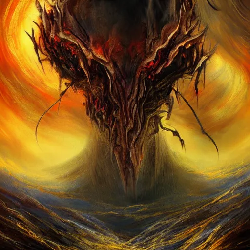 Prompt: lord of torment and destruction, artstation hall of fame gallery, editors choice, #1 digital painting of all time, most beautiful image ever created, emotionally evocative, greatest art ever made, lifetime achievement magnum opus masterpiece, the most amazing breathtaking image with the deepest message ever painted, a thing of beauty beyond imagination or words