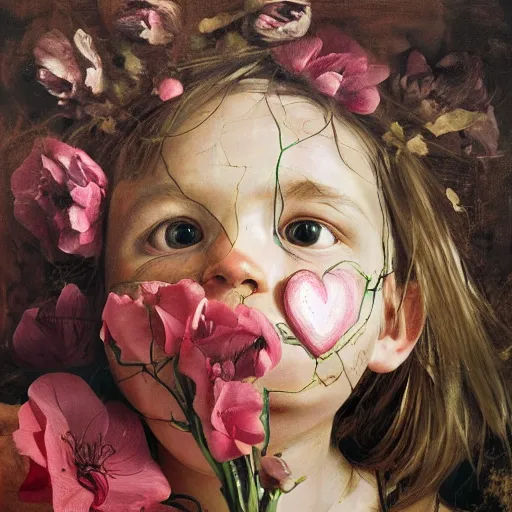 Image similar to A real heart with flowers , by jenny saville