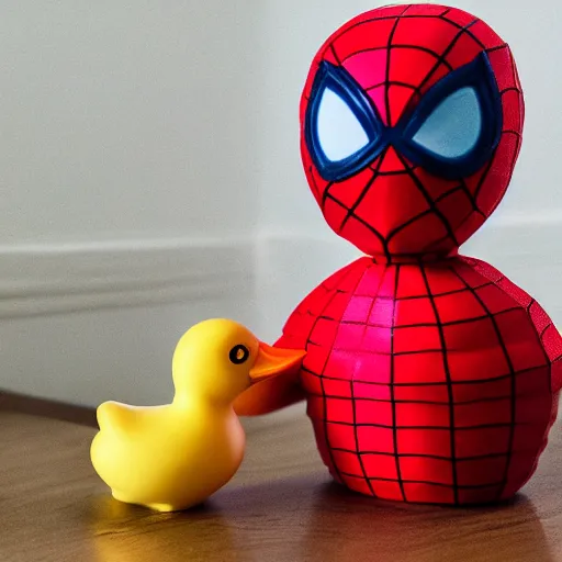 Image similar to rubber duck with a toy spiderman