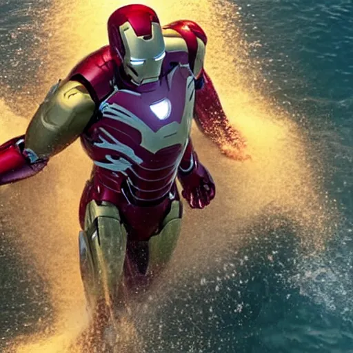 Image similar to still of iron man buried in the sea